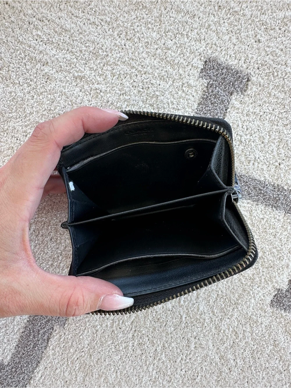Black Embossed Zip Card case wallet Coach